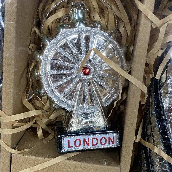M&S London Christmas Glass Ornaments Set Of 3 The Shard Gherkin London Eye - New - Picture 2 of 7